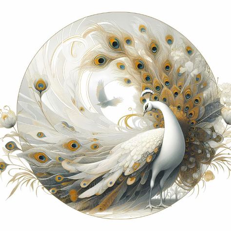 White Peacock - Creative Drawing - A.D. Visual Light Color Painting, White Peacock Painting, Albino Peacock, Art Disco, Painting References, Reflection Art, Geisha Art, White Peacock, Peacock Painting