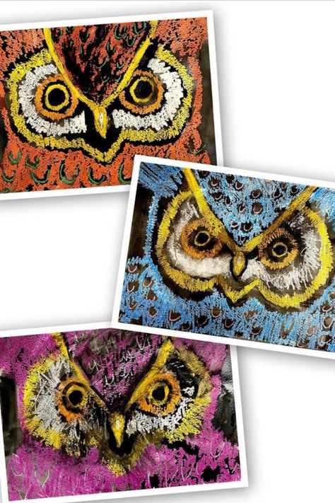 These vibrant and fun owl close ups were created using watercolor and crayons for a wax resist. This kids art project was done by kids ages 8-10. Follow for more art ideas for kids! Owl Painting Kids, Wax Resist Watercolor, Kids Art Ideas, Watercolor Owls, Online Art Tutorials, Elementary Art Classroom, Animal Art Projects, Middle School Art Projects, Fall Art Projects