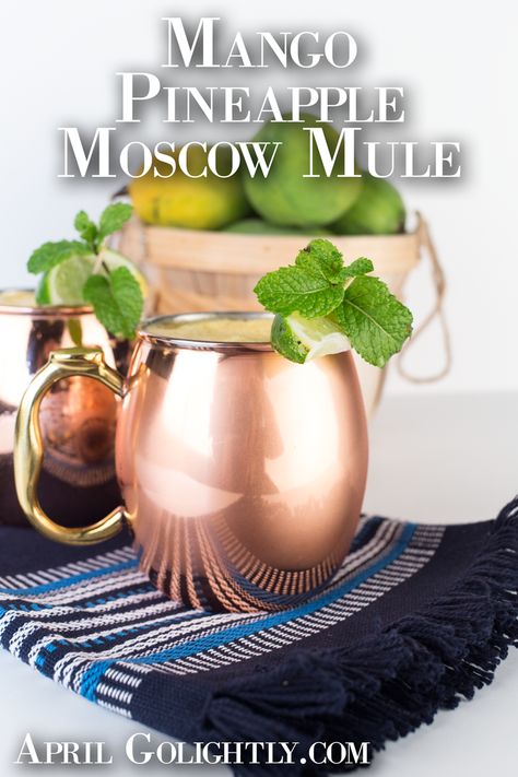 Mango Pineapple Moscow Mule Recipe #pinnaclecocktailclub #Ad Pineapple Moscow Mule, Mango Mule, Mango Cocktails, Pineapple Mule, Moscow Mule Drink Recipes, Mango Cocktail, Pineapple Vodka, Moscow Mules, Easy Summer Cocktails