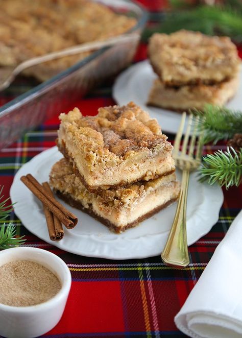 Ginger Snickerdoodle Cheesecake Bars Snickerdoodle Cheesecake Bars, Snickerdoodle Cheesecake, Cheesecake Bar, Sweets Bar, Gingersnap Crust, Cookie Toppings, Snickerdoodle Cookies, Ginger Nut, Quick Easy Desserts