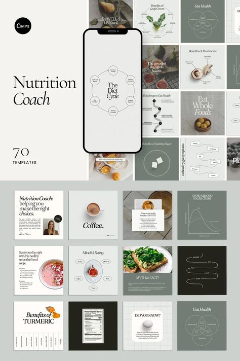 Nutrition Coach Template - Canva, Templates Professional Instagram, Multiple Income, Workout Diet Plan, Nutrition Branding, Coach Instagram, Engaging Content, Template Instagram, Nutrition Coach, Healthy Food Choices