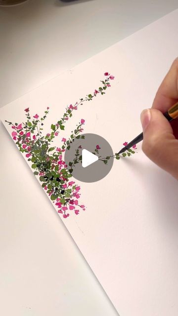 Vertical Watercolor Painting, Watercolor Flower Art Backgrounds, Easy Water Colour Drawing For Beginners, How To Draw Bougainvillea, Watercolor Bouganvilla, Painting Ideas Videos, Watercolor Art Easy For Beginners, Buganvilla Painting, Basic Watercolor Painting For Beginners