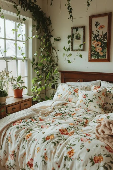 80+ Gorgeous Cottagecore Bedroom Ideas Feminine Guest Room Ideas, Vintage Feminine Bedroom, Floral Bedroom Aesthetic, Whimsical Cottages, Botanical Academia, Cottagecore Bedrooms, Floral Patterns Vintage, Cottagecore Bedroom Ideas, Cottagecore Interior