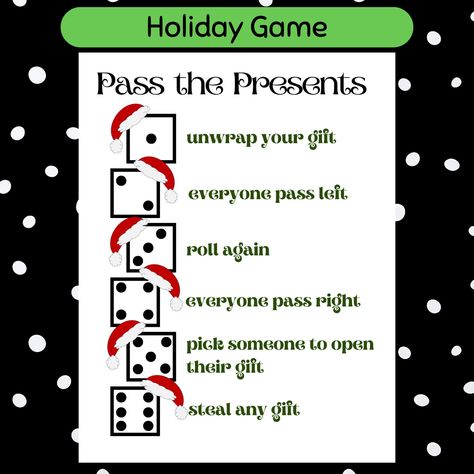 Game Fun Christmas Pass the Presents Group Game Printable Pass the Gift Exchange Holiday Office Family Party Game Dice Fun Xmas Group Game by DearLittlePrintables on Etsy Friend Game Night, Christmas Gift Games, Family Party Games, Game Pass, Christmas Doodles, Thank You Note Cards, Family Christmas Gifts, Family Parties, Doodle Designs