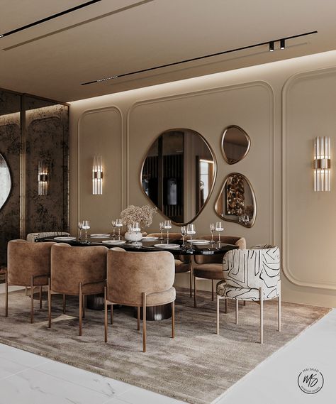 MODERN RECEPTION :: Behance Dining Room Design Luxury, Dining Area Design, Dining Room Design Modern, Mirror Dining Room, Dinning Room Design, Luxury Dining Room, Home Design Living Room, Luxury Dining, Dining Room Inspiration