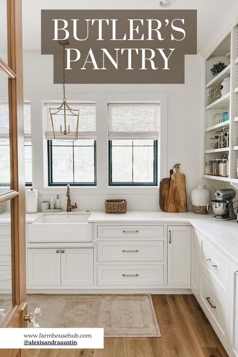 Butler's Pantry Modern European Farmhouse, Kitchen With Butlers Pantry, Butlers Pantry Ideas, European Farmhouse Kitchen, Home Build Ideas, Farmhouse Pantry, European Farmhouse, Farmhouse Kitchen Design, Bedroom Photos