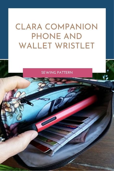 Clara Companion Phone and Wallet wristlet sewing pattern from RLR Creations. A fun sewing pattern for a zipper pouch with room to carry your phone, card slots, and a zipper pocket for coins. A handy wristlet strap makes this the ideal clutch bag sewing pattern for nights out. Cell phone pouch sewing pattern for beginners. SewModernBags Wristlet Sewing Pattern, Wallet Pattern Free, Sewing Pattern For Beginners, Pouch Sewing Pattern, Clutch Bag Pattern, Planner Wallet, Wallet Sewing Pattern, Sew Wallet, Bag Sewing Pattern