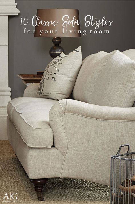 Overwhelmed when trying to find the perfect sofa for your living room?  Check out this post with 10 Classic Sofas that will never go out of style.  |  www.andersonandgrant.com English Roll Arm Sofa Living Room, Traditional Couch, Classic Sofa Styles, English Sofa, English Roll Arm Sofa, Timeless Sofa, Traditional Sofa, Rolled Arm Sofa, Classic Sofa