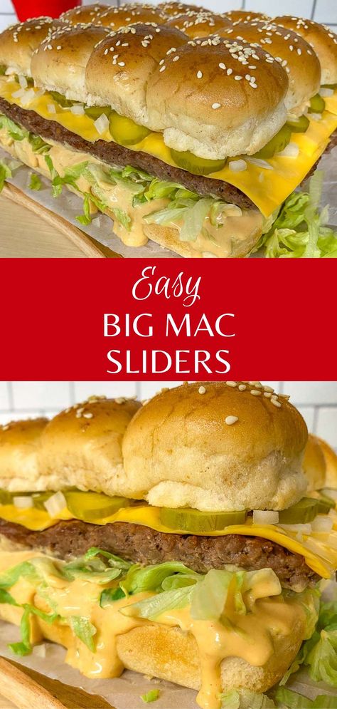 Big Mac Sliders Sheet Pan Big Mac Sliders, Big Mac Sloppy Joe Sliders, Big Mac Sliders With Thousand Island, Big Mac Pretzel Sliders, Pot Pie Recipe Beef, Big Mac Sliders Recipes, Sliders Ideas, Recipe Beef Stew, Big Mac Sliders