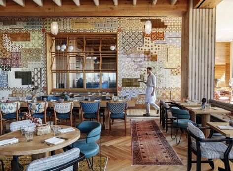 Proper Hotel, Mismatched Furniture, Mediterranean Interior Design, Austin Hotels, Mediterranean Interior, Camille Styles, Modern Restaurant, Healthy Ingredients, Bar Design Restaurant