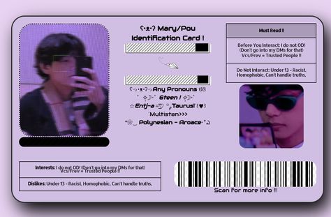 Identification Card Design, Id Card Design Kpop, Id Card Template, Icons Pfp, Can Design, Design Your Own, Card Template, Card Design, Reading