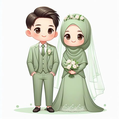 Animasi Wedding Muslim, Muslim Wedding Couple, Barbie Doll Birthday Cake, Wedding Cartoon, Wedding Cards Images, Marriage Images, Wedding Invitation Posters, Cartoon Wedding, Simple Wedding Cards