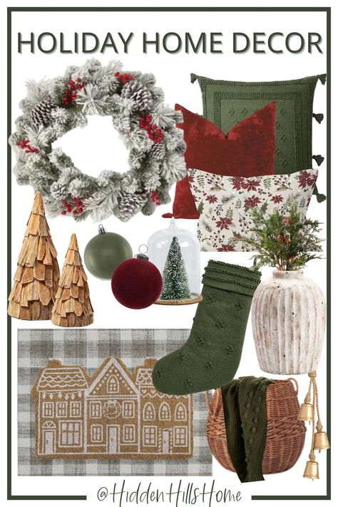 Christmas Home Decor Neutral Red Christmas Decor, Christmas Decor Ideas Trend 2024, Red Boho Christmas Decor, Muted Red Christmas Decor, Red Green And Brown Christmas Decor, Neutral Red And Green Christmas, Muted Red And Green Christmas Decor, Green Brown And Gold Christmas Decor, Sage And Red Christmas Decor