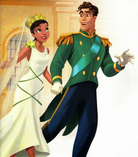 . Naveen Disney, Disney Princess Wedding Dresses, Wedding Couple Cartoon, Tiana And Naveen, Prince Naveen, Tiana Disney, Disney Romance, Barbie Disney, Princesa Tiana