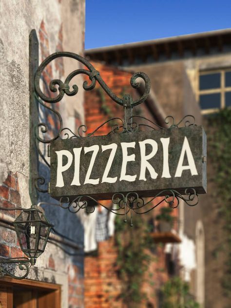 Italian Villa - Pizzeria at VWArtclub Pizza Menu Design, Italian Restaurant Decor, Pizza Project, Pizzeria Design, Pizza Sign, Pizza House, Pizza Logo, Pizza Art, Italian Cafe