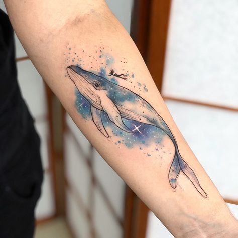 #Tattoos,universe tattoo Whale 52 Tattoo, Whale 52, Geometric Universe Tattoo, Narwhal Tattoo, Rib Tattoos For Guys, 42 Tattoo, Wave Tattoo Design, Whale Tattoo, Astronaut Tattoo