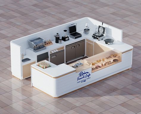 Mini Cafe Ideas, 2xr Design, Coffee Booth, Cafe Counter, Mini Cafe, Happy Fruit, Bakery Design Interior, Tv Set Design, Food Cart Design