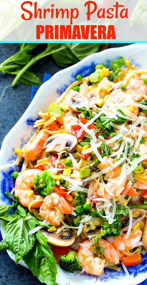 Shrimp Pasta Primavera Recipes, Pasta Primavera With Shrimp, Shrimp Veggie Pasta, Seafood Primavera, Shrimp Primavera Recipe, Shrimp Primavera, Shrimp Pasta Primavera, Shrimp Scampi Pasta, Spicy Southern Kitchen