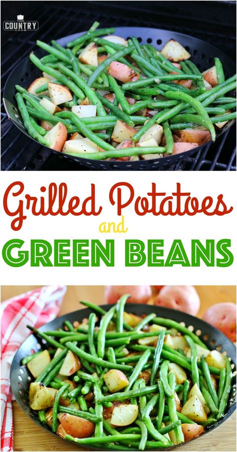 Grilled Potatoes and Green Beans recipe from The Country Cook Asparagus On The Grill, How To Grill Asparagus, Bean Meals, Grill Asparagus, Grilled Red Potatoes, Steak Ideas, Asparagus Grilled, Grill Vegetables, Grilled Green Beans