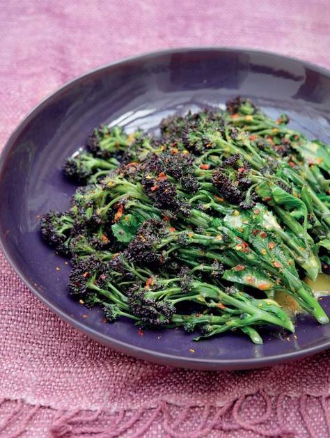 Purple Sprouting Broccoli with Clementine and Chilli - The Happy Foodie Simply Nigella, Sprouting Broccoli, Christmas Side Dish Recipes, Nigella Lawson Recipes, Christmas Side Dishes, Feel Good Food, Plant Strong, Nigella Lawson, Broccoli Recipes