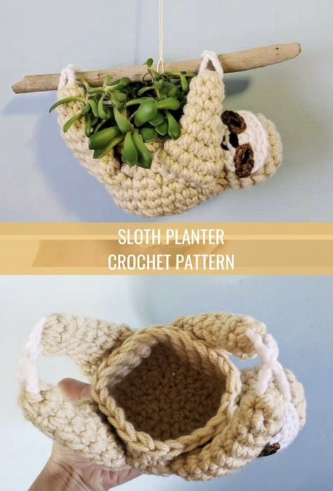 Crocheted Sloth, Planter Crochet, Sloth Planter, Purse Crochet Pattern, Crochet Sloth, Men Crochet, Purse Crochet, Crazy Daisy, Animal Planters