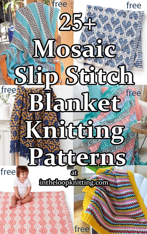 Free Knitting Patterns: Quick Hats, Buttoned Cowls, Big Cats, Mosaic Blankets Mosaic Knitting Patterns Free, Knitting Patterns For Baby Blankets, Mosaic Blanket, Colorwork Knitting Patterns, Mosaic Knitting, Loop Knitting, Blanket Knitting Pattern, Knitting Patterns Free Blanket, Knitted Baby Blanket