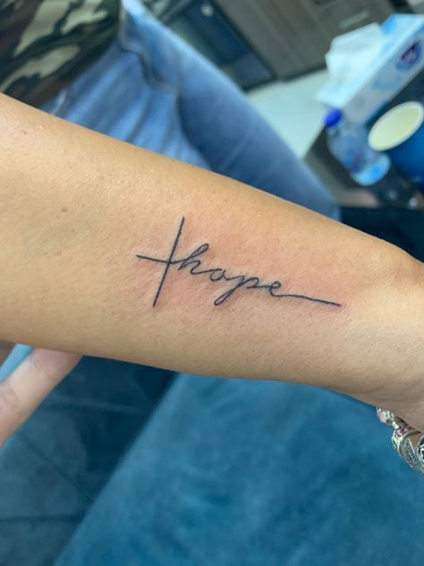 Hope Wrist Tattoo, Hope Symbol Tattoo, Biblical Flowers Tattoo, Hope Tattoo Ideas, Hope Tattoos, Faith Hope Love Tattoo, Hope Tattoo, Tattoo 2023, Abstract Tattoos