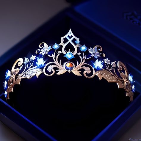 Fantasy Crowns Art, Fantasy Crown Queens, Empress Crown, Fantasy Jewelry Magic, Fantasy Crown, Crown Aesthetic, Queen Jewelry, Princess Jewelry, Blue Crown