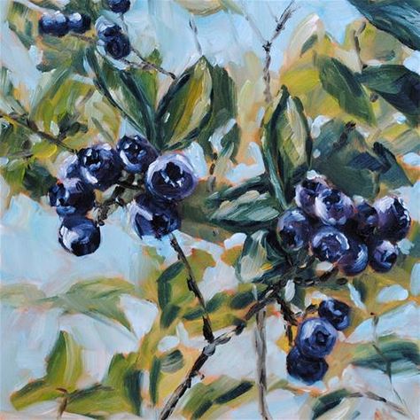 Blueberry Bush Painting, Blueberry Oil Painting, Aesthetic Prosthetic, Painting Blueberries, Blueberry Painting, Still Life Fruit Painting, Blueberry Art, Protection Painting, Inspo Wall