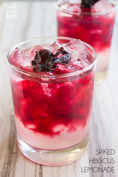 Our Spiked Hibiscus Lemonade everything I love about serving a cocktail to guests. It's simple, delicious & absolutely gorgeous! Hibiscus Lemonade, Hibiscus Cocktail, Hibiscus Drink, Bread Booze Bacon, Tea Cocktails, Delicious Drink Recipes, Vodka Drinks, Easy Drinks, Cocktail Drinks Recipes