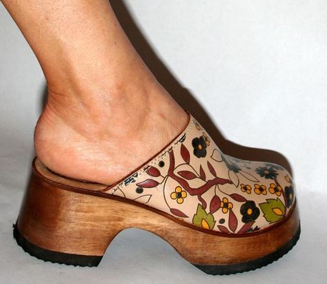 Vintage Candies Wood Clogs FLOWERED leather 6 PLATFORM Hippie ... Vintage Candies, 70s Platform Shoes, Wood Clogs, Hippie Shoes, Vintage Clogs, Platform Clogs Shoes, Clog Shoe, Clogs Outfit, Boho Shoes