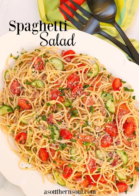 Spaghetti Salad - A Southern Soul Amazing Dinner Ideas, Pasta Pepperoni, Dinner Ideas Pasta, Quick Summer Meals, Italian Vinaigrette, Pasta Ideas, A Southern Soul, Recipes Southern, Spaghetti Salad