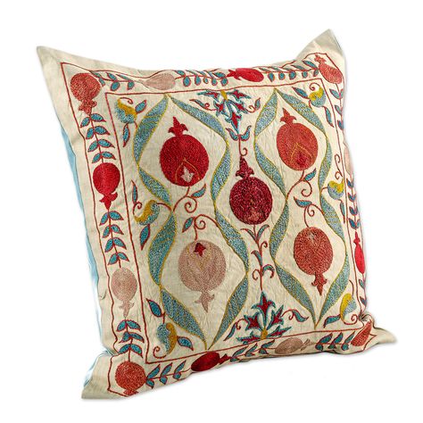 Gold Silk Association Silk Square Pillow Cover by Gold Silk Association Suzani Embroidery, Indian Pillows, Silk Cushions Covers, Silk Fabrics, Garden Pillows, Silk Cushions, Fabric Ornaments, Pillow Room, Ikat Fabric