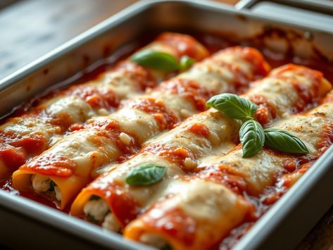 Cremige Spinat-Ricotta-Cannelloni: Traditionelles italienisches Rezept Ricotta Cannelloni, Cannelloni Recipes, Chicken Alfredo, Food Inspo, Alfredo, Ricotta, Parmesan, Cooking And Baking, Pesto