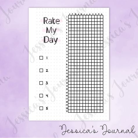 💜Rate My Day Dot Grid Journal Spread This listing includes the following.... 💗 One Rate My Day Page ✨ This is a digital PDF, no physical copies will be mailed. You will be able to download the file instantly after your payment processes. 💖 Social Medias; Make sure to tag me in any pictures/videos including my designs, I'd love to see them! 😉 💖 TikTok : Jessicas.journal Snapchat : Jessjournalshop Instagram : Jessicasjournalshop Jessicas Journal, Personalized Journals, Grid Journal, Bullet Journal Ideas Templates, Grid Journals, Dot Grid Journal, Page One, Dot Grid, Bullet Journal Spread