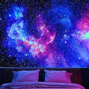 Blacklight Galaxy Tapestry for Bedroom Aesthetic Space Starry Sky Stars Universe Backdrop Black Light Poster Decor Wall Hanging Glow in the Dark Tapestry for Living Room Dorm Home Decoration(51"X60") Galaxy Tapestry, Dark Tapestry, Outer Space Room, Baddie Room, Galaxy Room, Galaxy Decor, Tapestry For Bedroom, Space Tapestry, Stars Universe