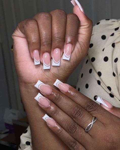 Long Acrylic Nails Metallic, French Tip Nail Styles, Nail Colors For Black Women, Double French Tip Nails, Colors For Black Women, Graduation Nails, Subtle Nails, French Tip Acrylic Nails, Short Square Acrylic Nails