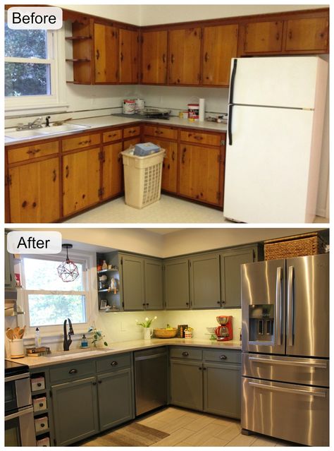 Before and After #Kitchen Renovation! #HomeImprovement Small Kitchen Countertops, Small Kitchen Renovations, Farmhouse Kitchen Remodel, Kitchen Diy Makeover, Diy Kitchen Renovation, Kitchen Remodel Before And After, Kitchen Cabinets Makeover, Kitchen Remodeling Projects, Kitchen Redo