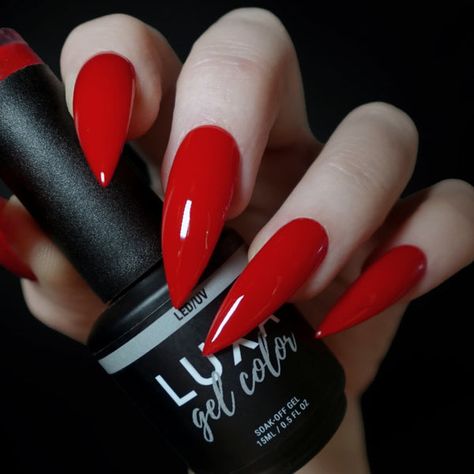 Red Nails And Designs, Crimson Nails Acrylic, Matte Red Nails, Red Nails Acrylic, Hurt So Good, Red Gel Polish, Cardi B Nails, Red Stiletto Nails, Silver Nail Designs