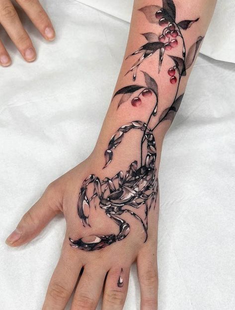 67 Attractive Scorpio Tattoos with Meaning Scorpion Phoenix Tattoo, Scorpio Arm Tattoos For Women, Flower Themed Tattoos, Women Scorpio Tattoo, Scorpio Sleeve Tattoo Women, Scorpion Back Tattoo Women, Scorpion And Flower Tattoo, Scorpio Tattoo Ideas For Women, Scorpio Tattoo For Women