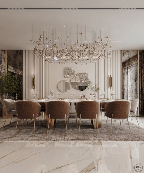 Home reception :: Behance Dining Room Design Luxury, Luxury Living Room Decor, Dining Room Design Modern, Neoclassical Interior, Dinning Room Design, Dining Room Interiors, Luxury Dining Room, Oval Table Dining, The Dining Room