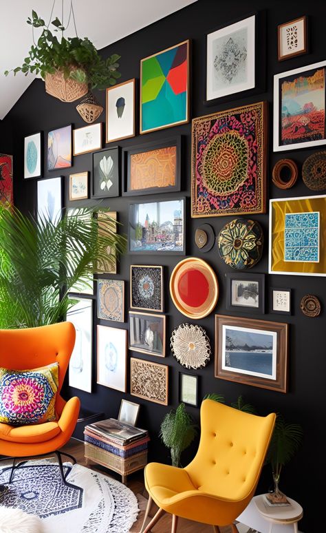 Spooky Maximalism, Vibrant Nursery, Dark Maximalist, Maximalist Gallery Wall, Colourful Living Room, Kitchen Home Decor, Maximalist Decor, Home Decorating Ideas, Boho Living Room