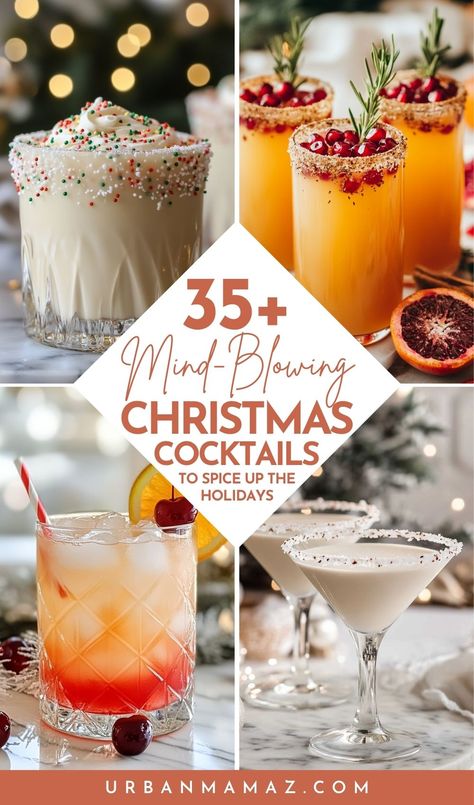 Looking for festive Christmas cocktails to impress your guests? Check out this list of 35+ mind blowing Christmas cocktails to spice up the holidays. Christmas Cocktail Flights, Cocktail Board Night, Glitter Christmas Cocktails, Cute Holiday Cocktails, Cute Holiday Drinks, Christmas Movie Cocktails, Festive Christmas Cocktails, Christmas Pina Colada, Christmas Inspired Cocktails