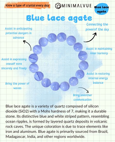 Blue lace agate crystal meanings Ocean Ripples, Crystals Meanings, Sky And Ocean, Internal Energy, Natural Philosophy, Types Of Crystals, Volcanic Rock, Ocean Vibes, Peace And Harmony