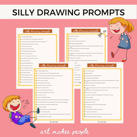 Funny Drawing Prompts, Silly Drawing Prompts, Art Prompts For Kids, Kids Drawing Prompts, Drawing Prompts For Kids, Silly Drawing Ideas, Sketchbook Prompts Elementary, Drawing Prompts For Kids Free Printable, Oc Drawing Prompts