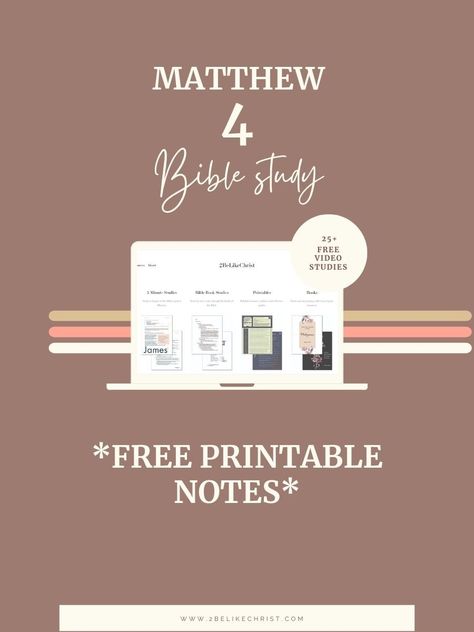 Matthew 4 Bible Study with Notes and Videos - Jesus is tempted by the Devil in the wilderness. Afterwards, He moves to Capernaum and begins His ministry. At the Sea of Galilee, Jesus called His first Apostles: Peter, Andrew, James, and John. Jesus preached the gospel of the Kingdom and healed many sick people in Galilee. Matthew 3 Bible Journaling, Christian Journaling Ideas, Bible Study Notes Journal, Jesus Baptism, Matthew Bible, Prayer Notebook, Printable Bible Study, Gospel Bible, Study Printables