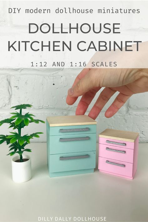 Tutorial to make 1:12 or 1:16 Lundby scale dollhouse miniature kitchen cabinets Diy Barbie Kitchen Cabinets, 1:16 Scale Dollhouse Furniture, Lundby Dollhouse Diy, 1 12 Scale Miniatures Diy Dollhouse Furniture, 1:12 Dollhouse Diy, Diy Dollhouse Kitchen Cabinets, Diy 1:6 Scale Doll Furniture, Dollhouse 1:12, 1 12 Scale Miniatures Diy