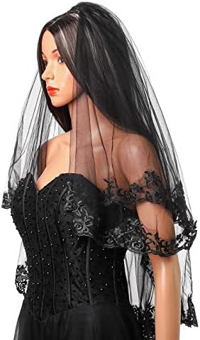 Black Bridal Veil Headpieces, Black Wedding Veil Short, Wedding Veil Short, Bachelorette Party Veil, Black Bridal Veil, Horror Wedding, Bride Veils, Veil Bachelorette Party, Black Wedding Veil