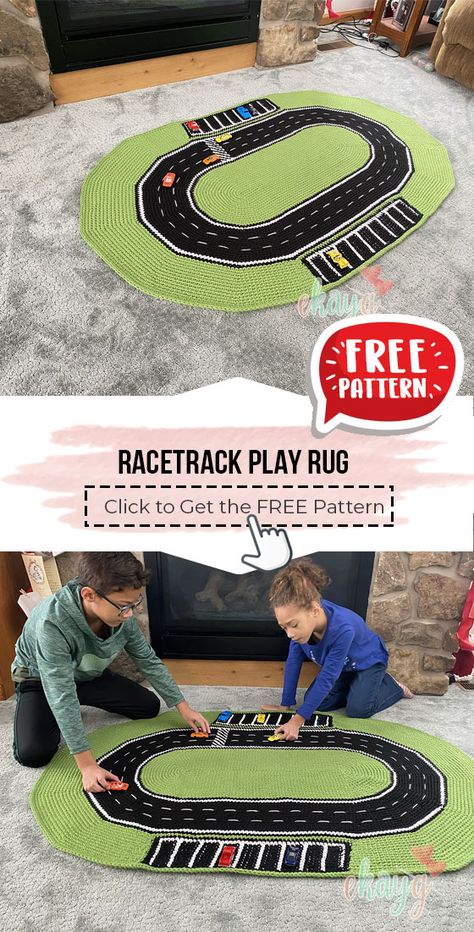 Crochet Play Rug Free Pattern, Crochet Animal Rugs Free Patterns, Crochet Racetrack Rug Pattern, Crochet Car Blanket Free Pattern, Free Crochet Rug Patterns For Kids, Crochet Race Track Rug Free Pattern, Crochet Car Rug, Crochet Kids Rugs Free Pattern, Crochet Road Play Mat