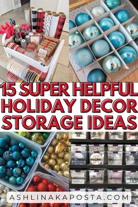 15 HELPFUL HOLIDAY DECOR STORAGE HACKS AND ORGANIZATION IDEAS — ASHLINA KAPOSTA Holiday Decor Storage Organization Ideas, Medicine Box Organization, Christmas Decoration Organization, Diy Christmas Ornament Storage Ideas, Holiday Decor Storage Ideas, Organizing Christmas Decorations, Ornament Storage Ideas, Christmas Ornament Storage Diy, Holiday Decor Storage